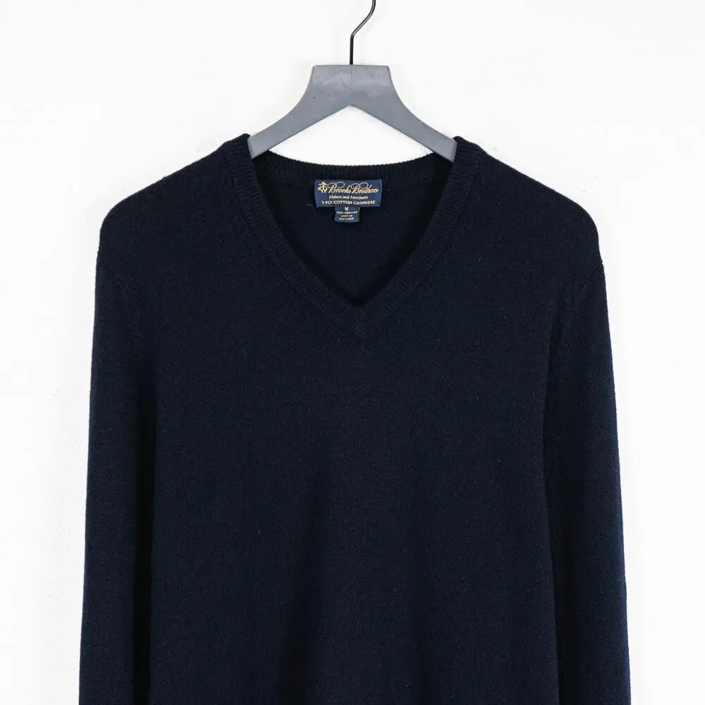 Brooks Brothers 3 Ply Scottish Cashmere Vneck Sweater Dark Navy Medium